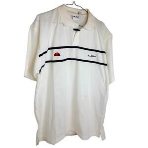 Ellesse Casella White Polo Shirt Short Sleeve Striped Retro Sportswear XL READ